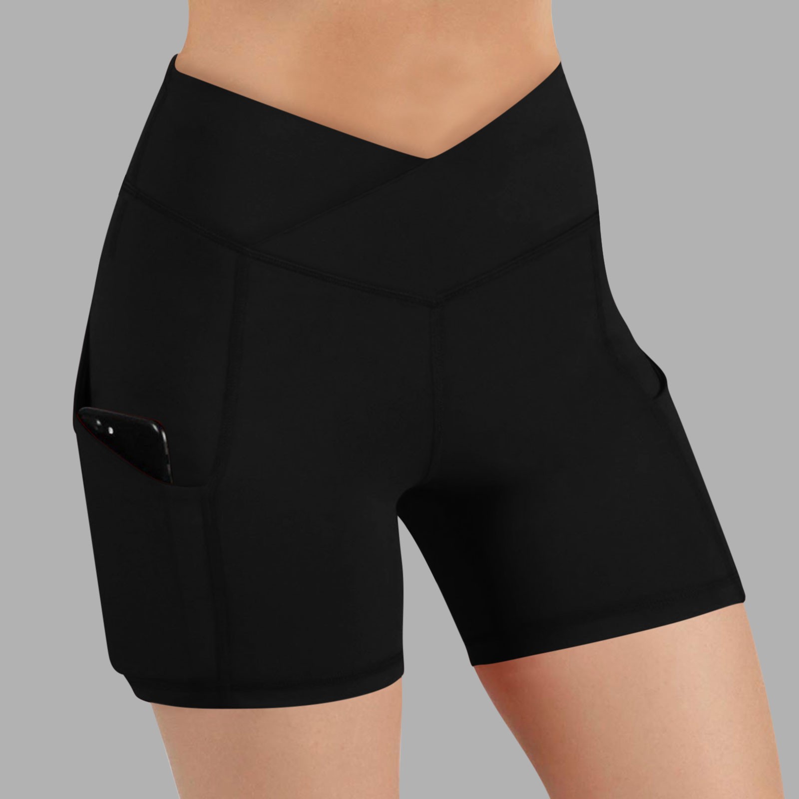 NTACZA Stretchy Pants for Women Black High Waist Solid Side Pocket Biker Shorts Lounge Pants for Women L